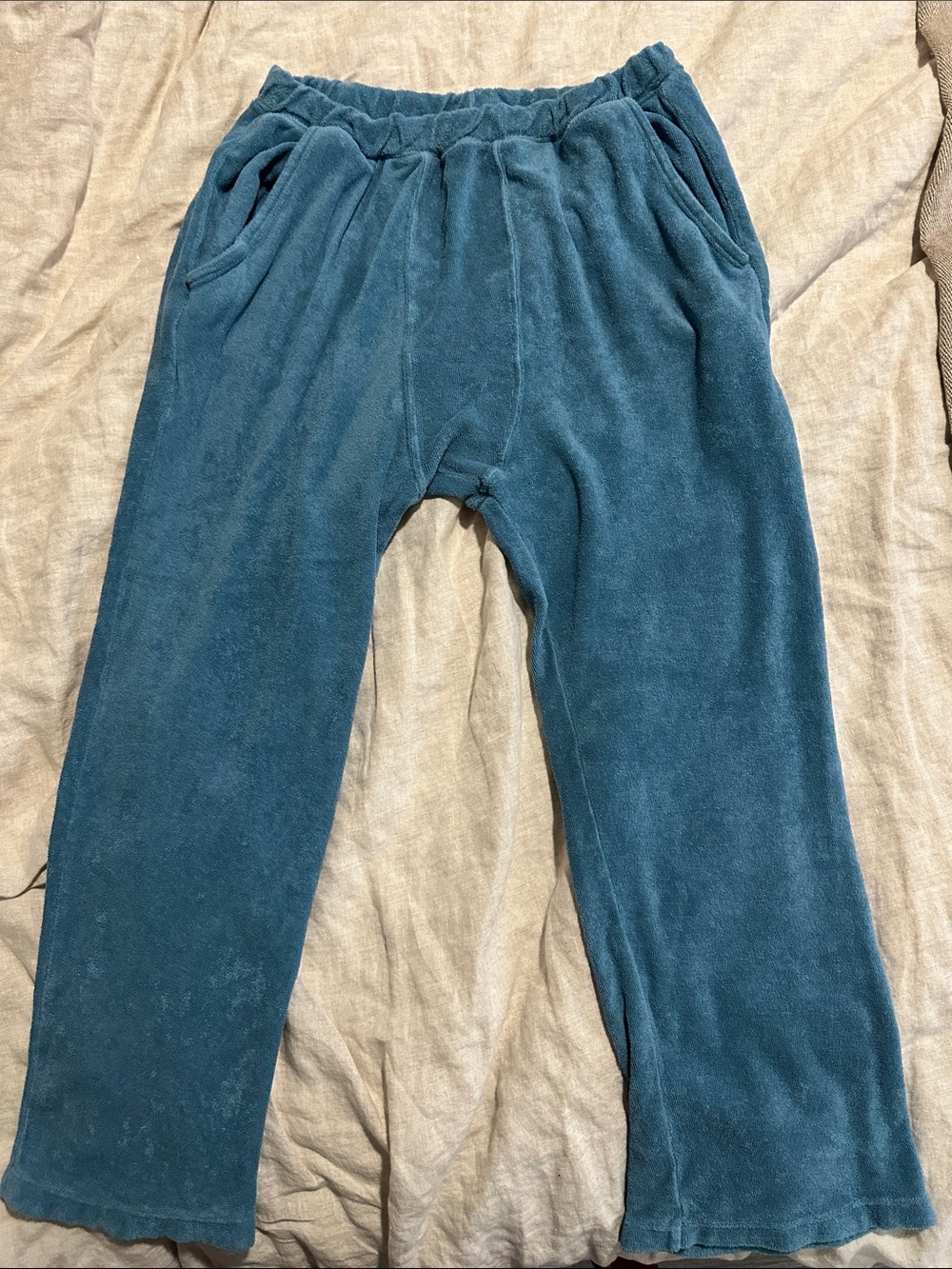 THE GREAT. Terry Harem Cropped Turqouise Pants